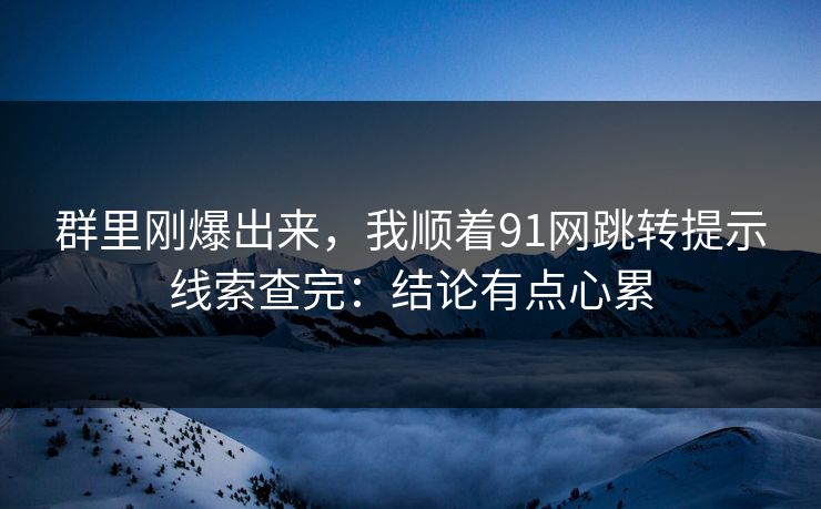 群里刚爆出来，我顺着91网跳转提示线索查完：结论有点心累